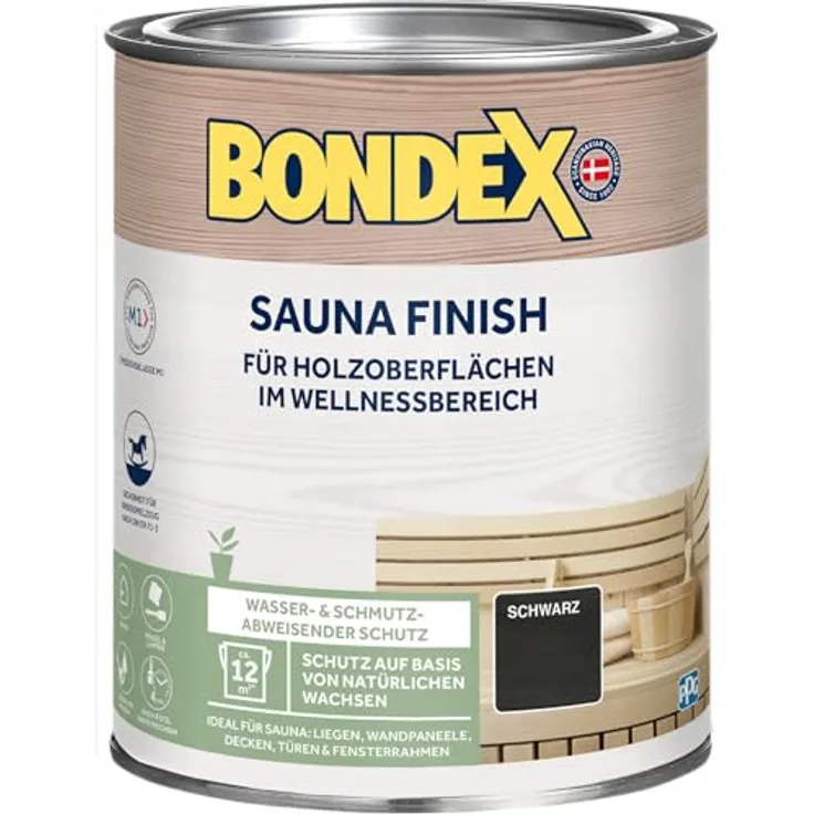 Bondex Sauna Finish Schwarz 1 L für 12 m² | Wasser- und schmutzabweisend | Schutz auf Basis von natürlichen Wachsen | Kein Ausdünsten oder Abfärben | Seidenmatt | Holzpflege | Holzwachs