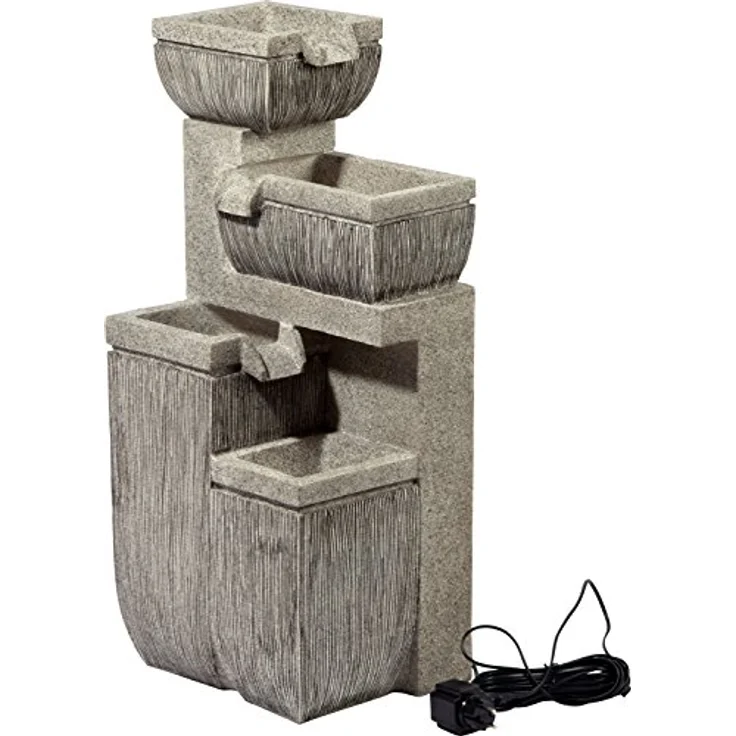 dobar Großer Design Garten-Brunnen mit Pumpe und LED´s, Polyresin, grau (steingrau), 38.7 x 32.3 x 80.3 cm, 96130e – Bild 6