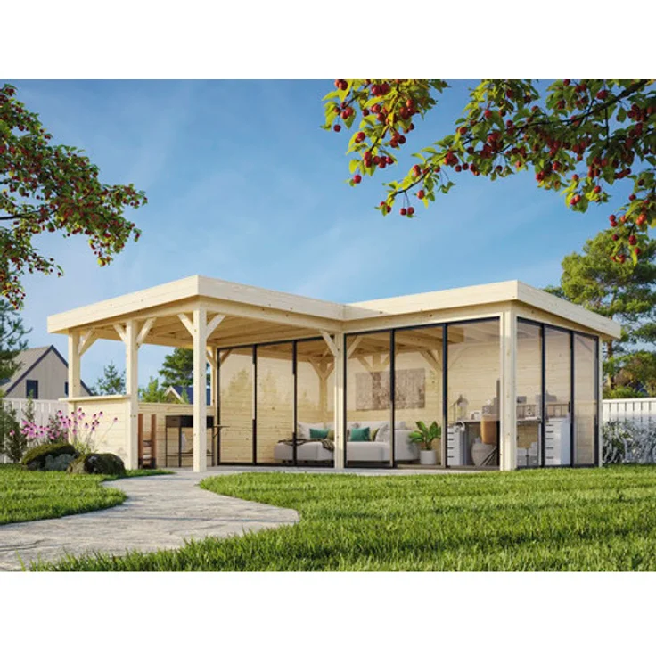 Palmako Pavillon Lenna Slide Plus, Gartenhaus 24,9 m² mit Isolierglas-Schiebetüren, tauchimprägniert grau