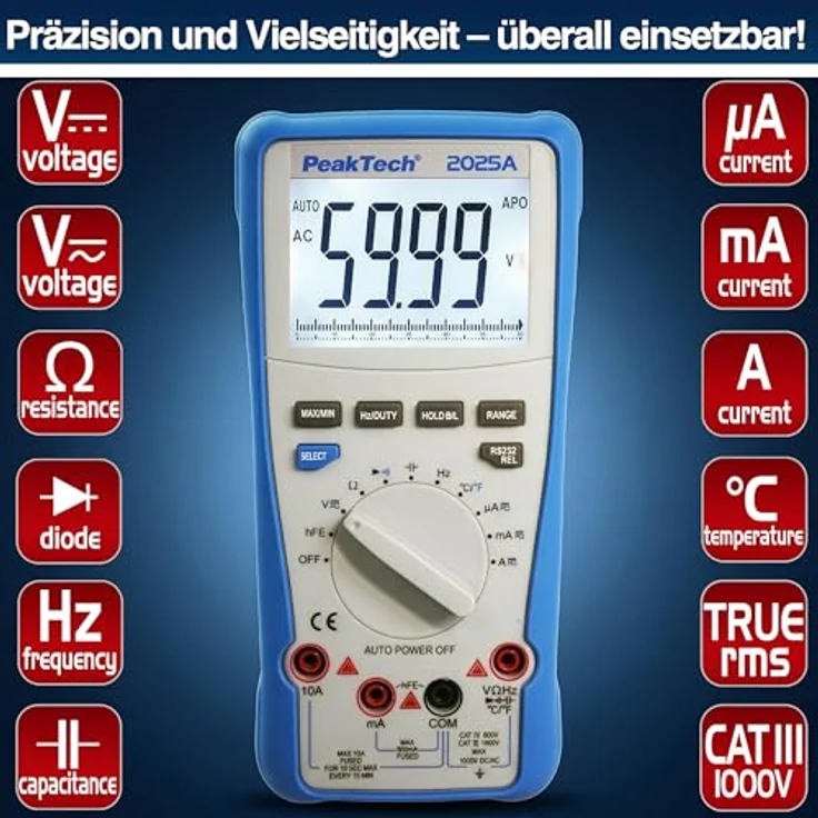 PeakTech Multimeter 2025 A: True RMS Digitalmultimeter ~ 6.000 Counts ...