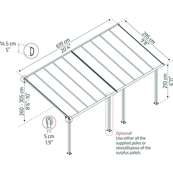 Palram Canopia Olympia Terrassenüberdachung 3x6 - Gestell aus Alumiuium & 16 mm Polycarbonat - Terrassendach Für den Ganzjährigen Gebrauch Geeignet, Weiß, 619 x 295 x 305 cm – Bild 2