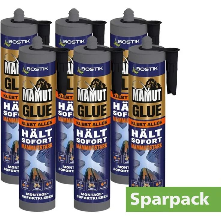 BOSTIK Mamut Glue Montagekleber, Sparpack 6 x 450 g, weiß, extrem hohe Belastbarkeit und sofortige Haftung, wasserfest, temperaturbeständig von -40 °C bis +90 °C
