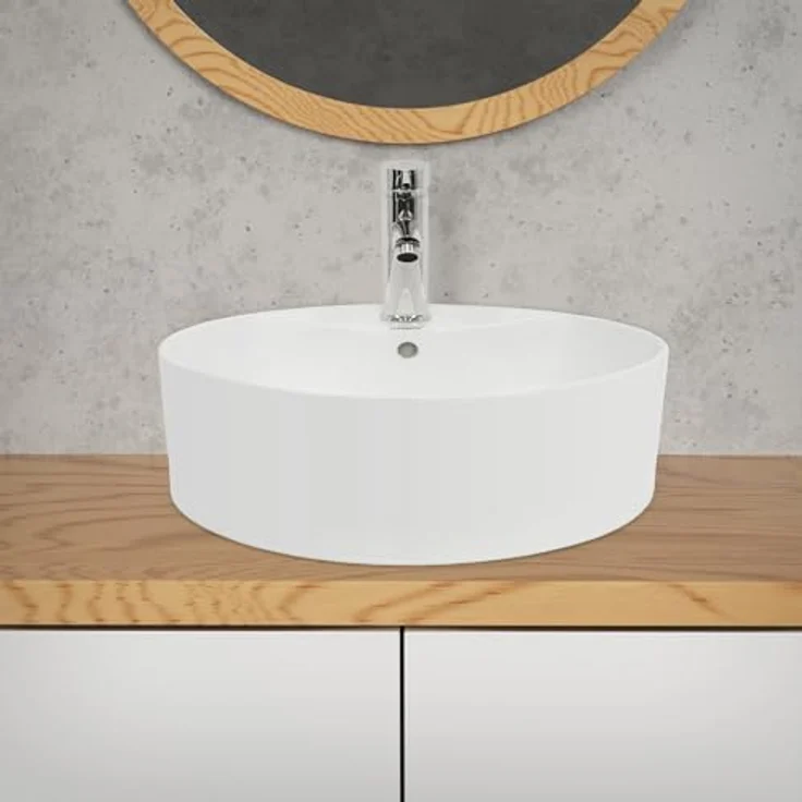 ECD Germany Waschbecken 460 x 460 x 155 mm aus Keramik Rund We – Bild 5