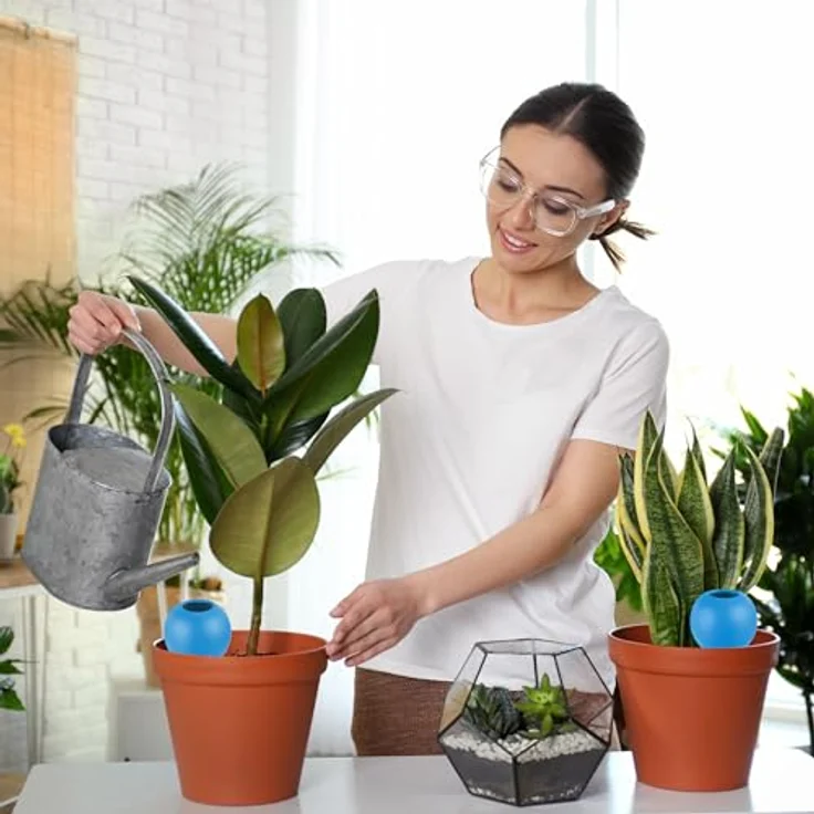 relaxdays Bewässerungssystem Tonkegel 4er Set, automatische Pflanzenbewässerung aus Keramik, Terrakotta und Blau – Bild 3