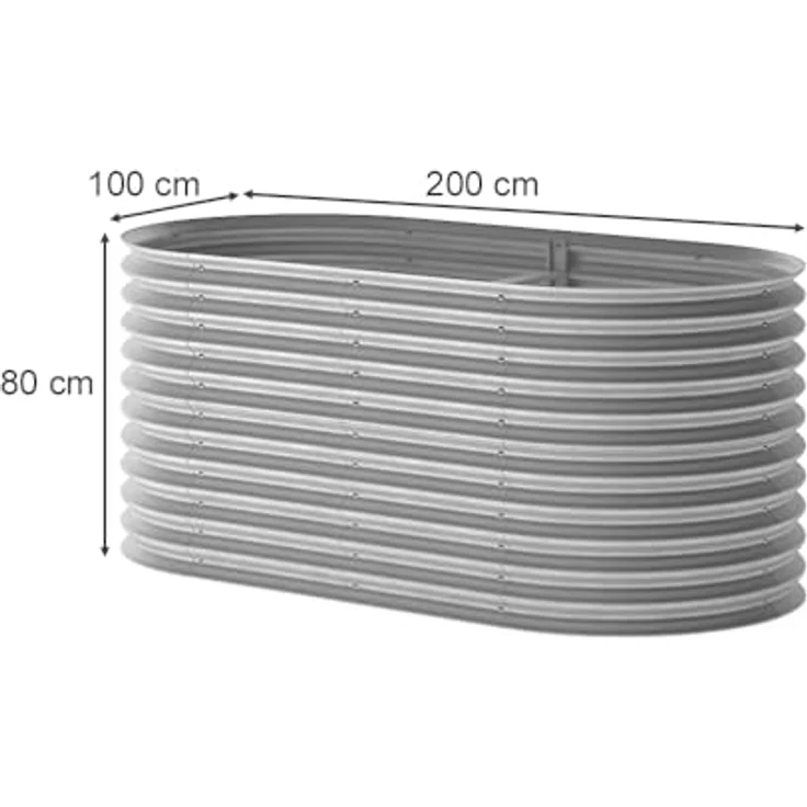 ok-Living Hochbeet Kräuterbeet oval 200x100x80cm, Silber, pflegeleichter Pflanzkasten für Gemüse und Kräuter – Bild 4