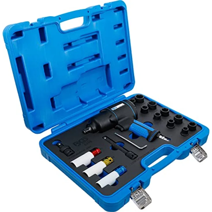 BGS Technic Druckluft-Schlagschrauber & Kraft-Steckschlüssel-Satz, 12,5 mm (1/2'), 1200 Nm, 16-teilig, ergonomischer Soft-Grip, 3 Kunststoffeinsätze für empfindliche Materialien – Bild 2