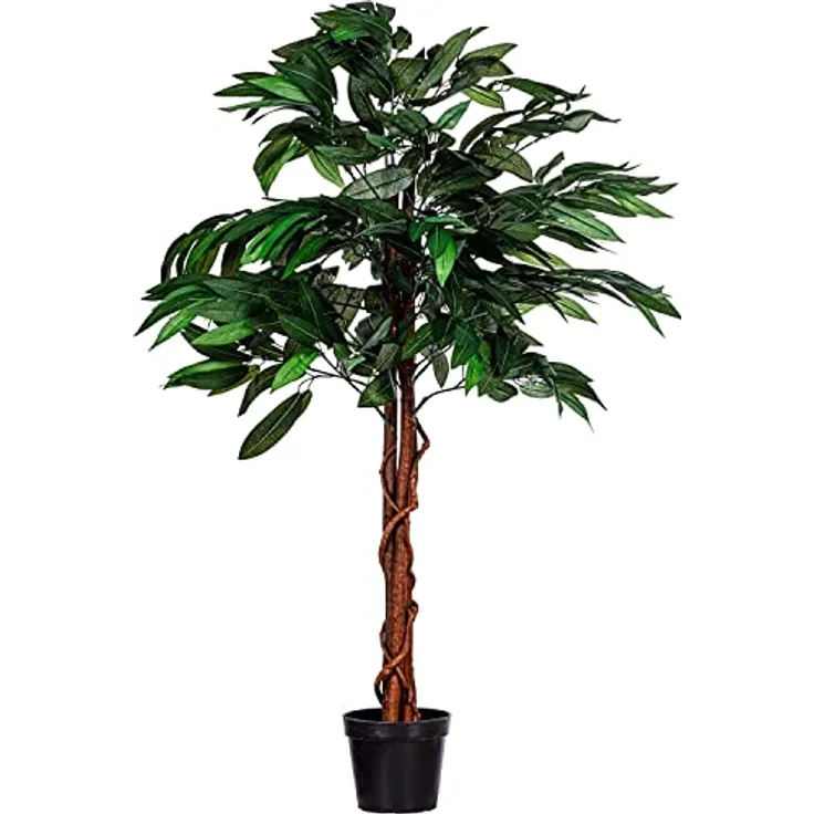 PLANTASIA Kunstpflanze - Mangobaum, Dekorativ, mit Topf, Grün, Naturholzstamm, Elegant, Indoor, Realistisch, 120/180 cm hoch - Falsche Pflanzen, Home, Office Decoration