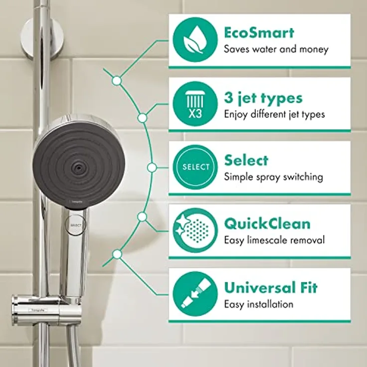 hansgrohe wassersparender Duschkopf Pulsify Select S, Sparduschkopf, Duschbrause, 3 Strahlarten Relaxation, Antikalk-Funktion, Chrom