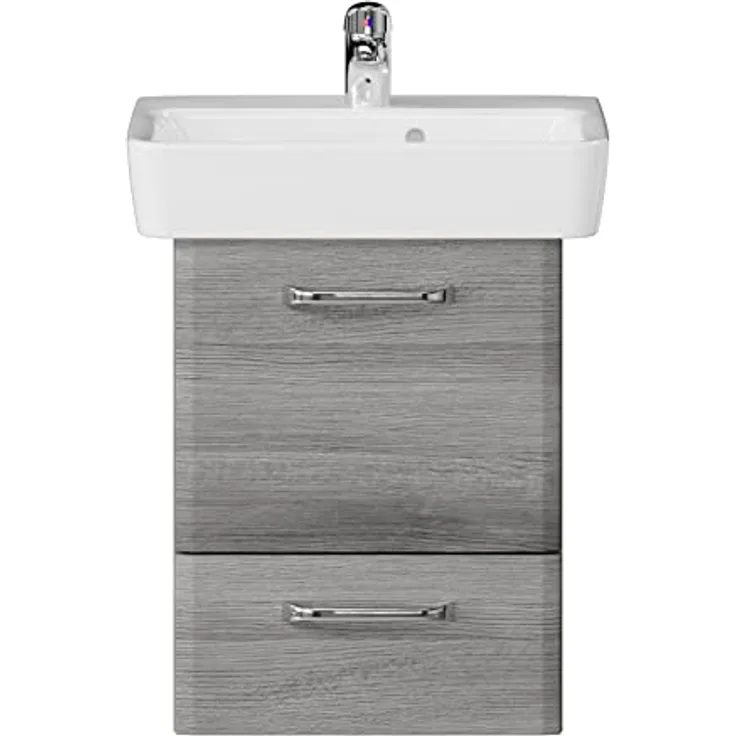 Pelipal Waschtischunterschrank Quickset 328 mit Waschbecken in Graphit Struktur Quer Nachbildung, 50 cm breit | Waschplatz mit 1 Tür und 1 Auszug