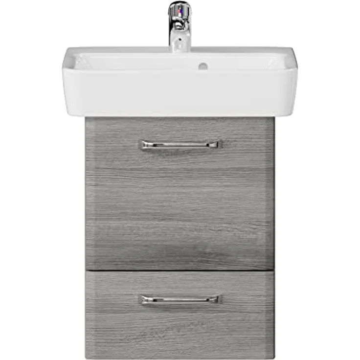 Pelipal Waschtischunterschrank Quickset 328 mit Waschbecken in Graphit Struktur Quer Nachbildung, 50 cm breit | Waschplatz mit 1 Tür und 1 Auszug – Bild 1