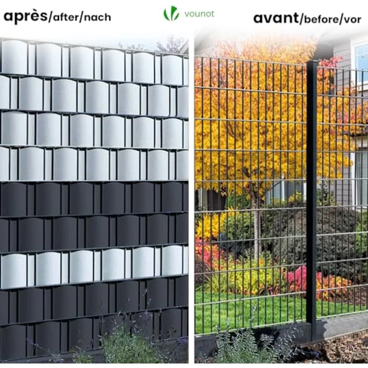 VOUNOT® PVC Sichtschutzstreifen für Doppelstabmatten 70m x 19cm, 40 Befestigungsclips, Sichtschutz Zaunfolie für Stabmattenzaun, Gartenzaun, Zaun, Schwarz – Bild 4
