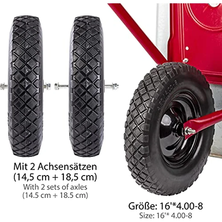 ONVAYA Schubkarrenrad Vollgummi, Ersatzrad für Schubkarre, Sackkarre oder Bollerwagen, Gummirad mit Achse Kugellager, Schubkarrenreifen pannensicher, Größe: 4.80 4.00-8 – Bild 5