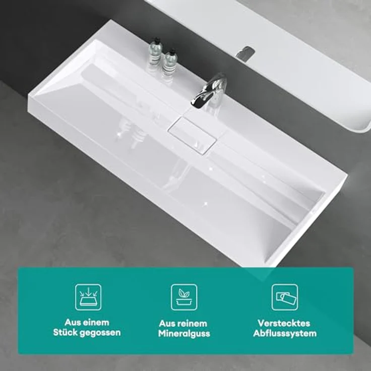 Mai & Mai Aufsatzwaschbecken Waschbecken Col19, Design Waschbecken inkl. Ablaufgarnitur, Gussmarmor, weiß – Bild 2