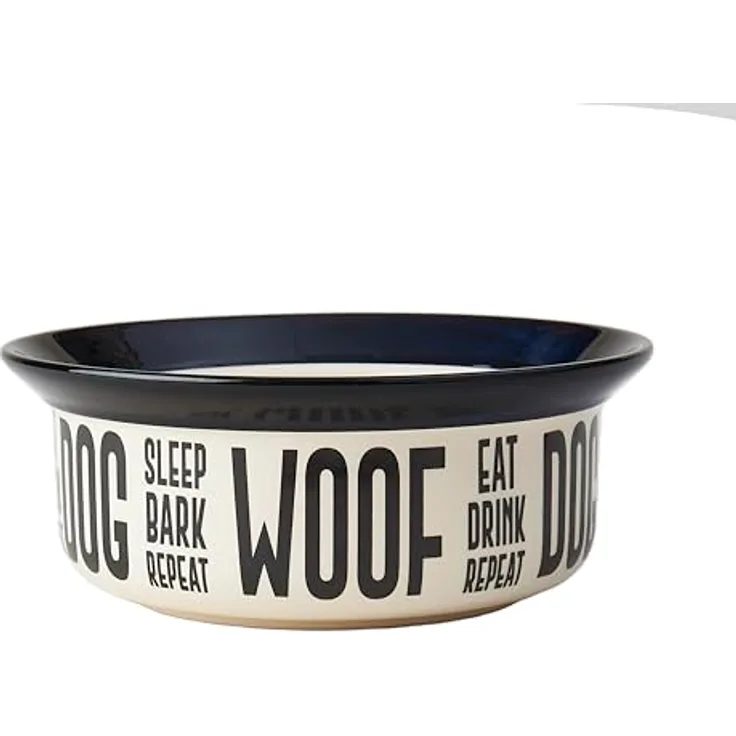 PetRageous 17001 Eat Drink Repeat Zweifarbiger Geschirr, spülmaschinenfest, für Hunde und Katzen Aller Größen, 900 ml, gebrochenes Weiß