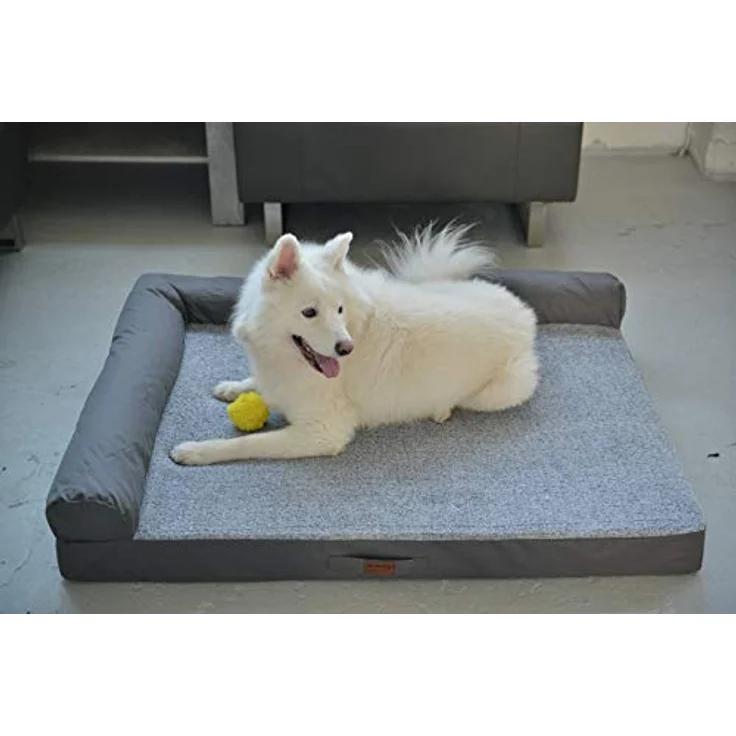 RAIKOU Weiches Hundebett, Hundekissen mit kuscheligem Plüsch, gepolstertes waschbares Haustierbett Hundesofa Hundekorb（Hellgrau Melange, 100x80x9cm, Hundekissen, 35x30cm） – Bild 2