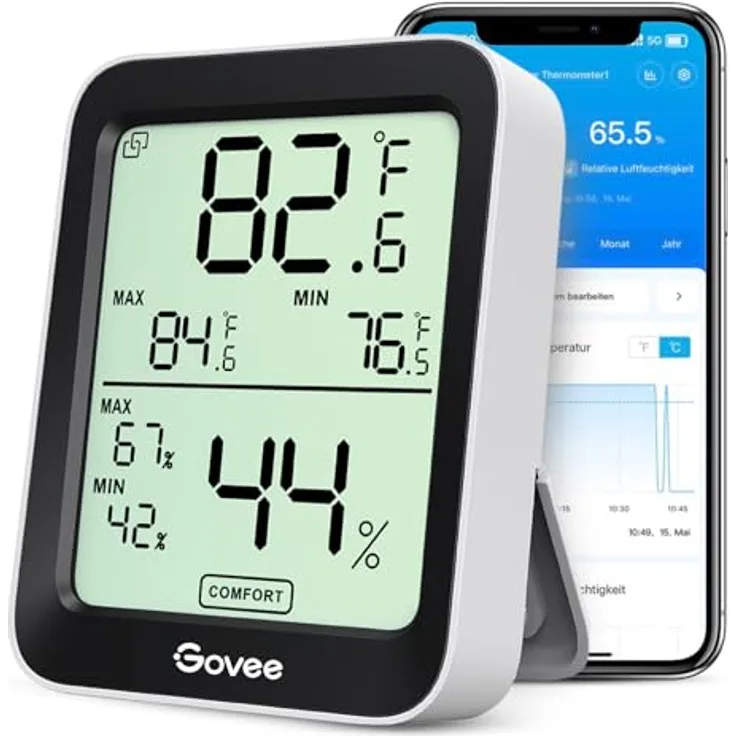 Govee Bluetooth Thermometer Hygrometer, LCD Digital Temperatur- und Luftfeuchtigkeitsmesser mit APP, präzise Datenspeicherung für Gewächshaus und Weinkeller