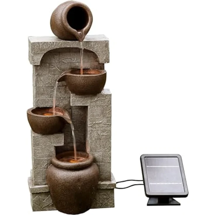 Teamson Home Gartenbrunnen „Cascading Bowls“, solarbetrieben mit LED, Polyresin braun, 72 cm – Bild 2