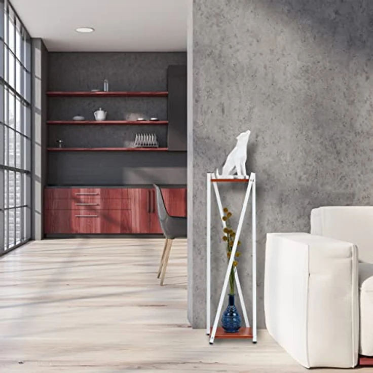 Relaxdays Blumenständer, 2 Etagen in Holzoptik, Metall, MDF, moderner Blumenhocker, HBT: 99 x 29 x 29 cm, weiß/Hellbraun – Bild 5