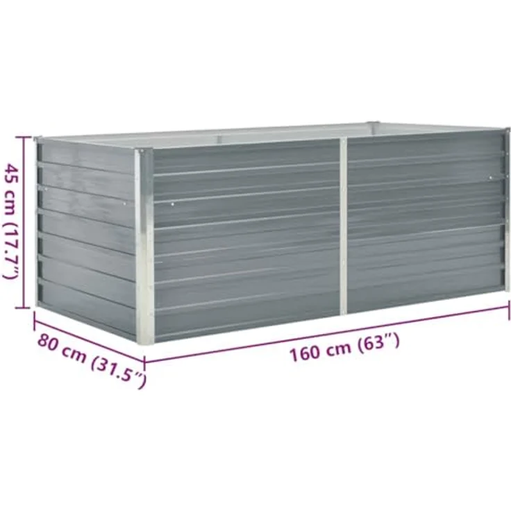 vidaXL Hochbeet 160 x 80 x 45 cm Verzinkter Stahl Grau – Bild 4