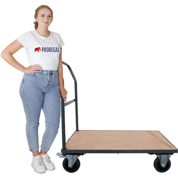 PROREGAL® Transportwagen Profi Plattformwagen, 450kg Traglast, pulverbeschichteter Stahl, Lichtblau, HxBxT 102x60x98cm – Bild 3