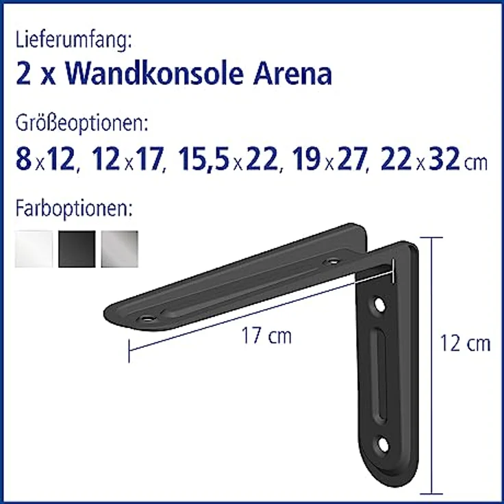 Element System 18133-00150 Regalkonsole Arena-Regalträger - 5 Größen - 3 Farben - 2 Stück-schwarz - 120 x 170 mm, 120x170 mm – Bild 3