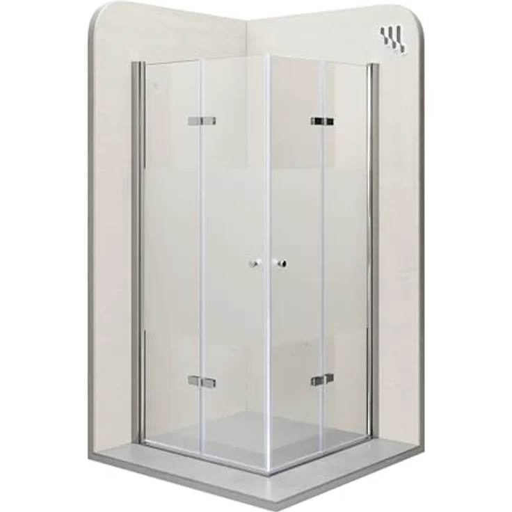 Moments of Glass i-flair Duschkabine EMMA, Eckduschkabine 90x80 cm, teilsatiniertes 6mm NANO ESG Sicherheitsglas, mit Falttüren, Höhe 180 cm – Bild 1