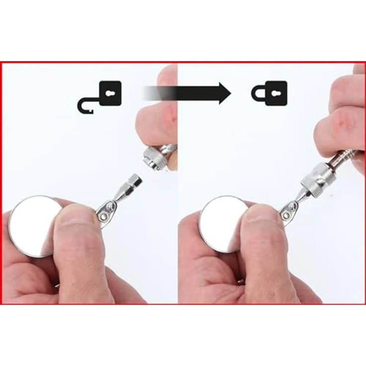 KS Tools Flexibler Inspektions-Spiegel-Satz 5tlg., Teleskop-Haltegriff 172-640 mm, 3 flexible Spiegel, Magnet bis 3,6 kg, inkl. 3 LR44 Batterien in Kunststoffbox – Bild 8