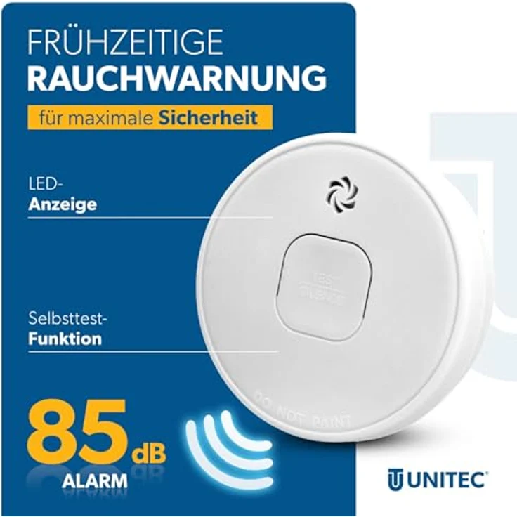 Unitec Rauchwarnmelder VDs, 10 Jahre Batterielaufzeit, akustische und optische Anzeige, Alarm 85 dB, weiß – Bild 3