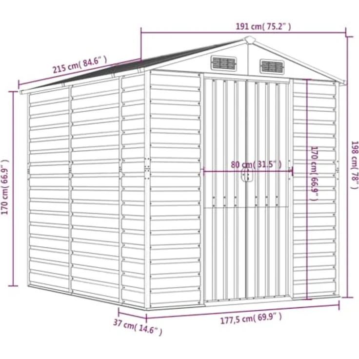 vidaXL Gerätehaus, Gartenhaus mit Schrägdach Griffe, Gartenschuppen Schuppen mit Stauraum, Geräteschuppen Metallschuppen, Hellbraun 191x215x198 cm Verzinkter Stahl – Bild 4