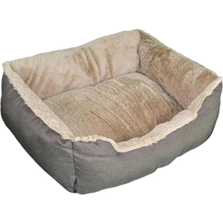 DEFACTO Hundebett, Hundekissen in Leinenoptik, Hundekorb, erhöhte Ränder, rutschfeste Unterseite (BRAUN, 70L x 55B x 21H) – Bild 1