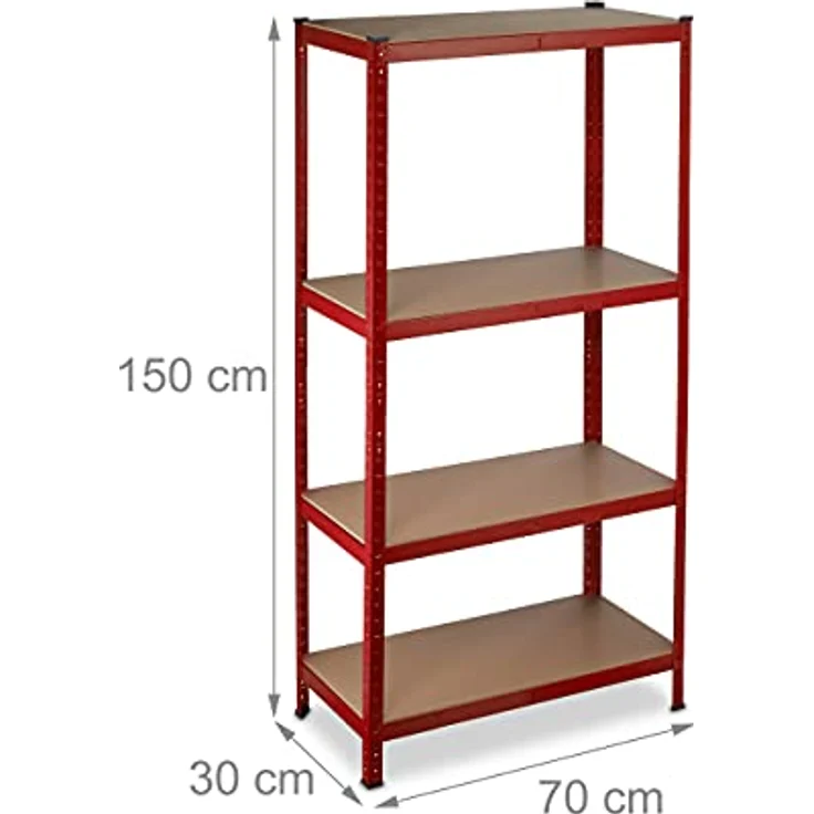 Schwerlastregal, Traglast 700 kg, 150x70x30 cm, 4 Böden, zum Stecken, Stahl, Lagerregal Keller, Garage, rot – Bild 4