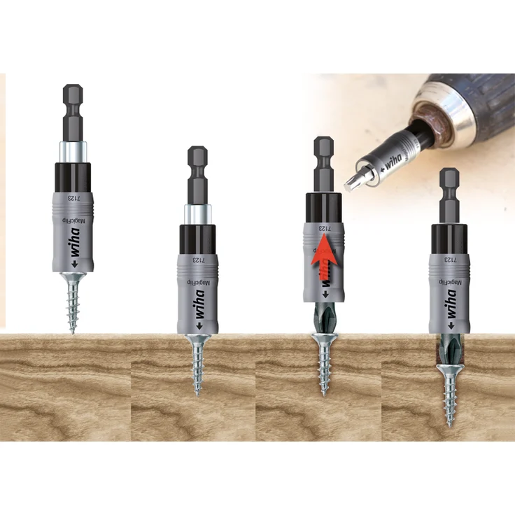 Wiha Bithalter MagicFlip Force magnetisch mit Ringmagnet, Universalhalter 62 mm, extra starke magnetische Bit Halterung 1/4" für Akkuschrauber – Bild 2