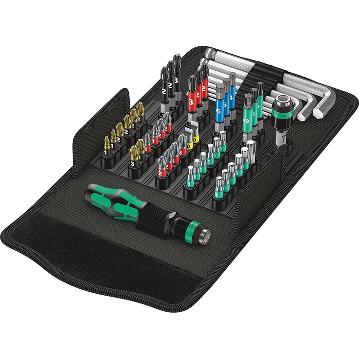Wera Kraftform Kompakt 100 robustes Werkzeug Set 52 tlg. Bitset mit Bithalter Schnellwechselfutter Winkelschlüssel mit Hex-Plus Profil Schraubendreher-Set PH1 Kreuzschlitz BiTorsion Bits