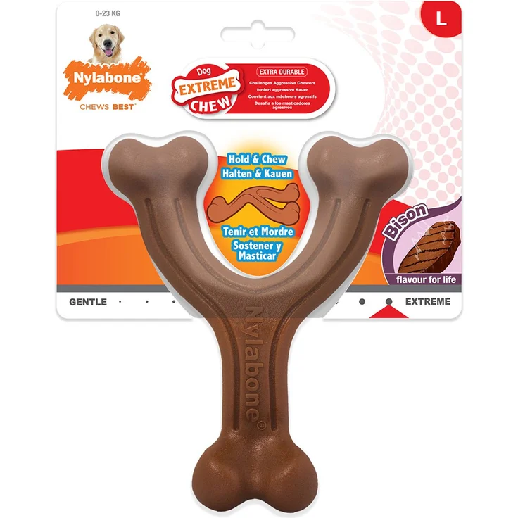 Nylabone Extreme Kauknochen Gabelknochen Bison-Geschmack L – für Hunde bis 23 kg – Bild 1