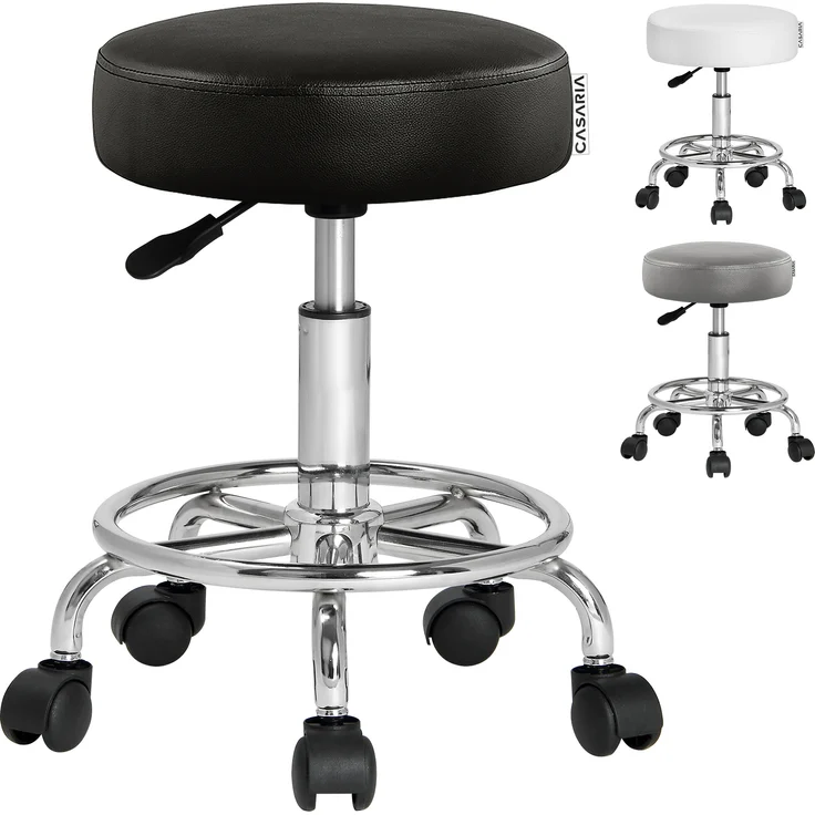 Casaria Rollhocker Höhenverstellbar 10cm Polsterung 360°C Drehbar 51-65cm Sitzhöhe Fußstütze Küche Büro Arbeitshocker Bürohocker Drehhocker Hocker