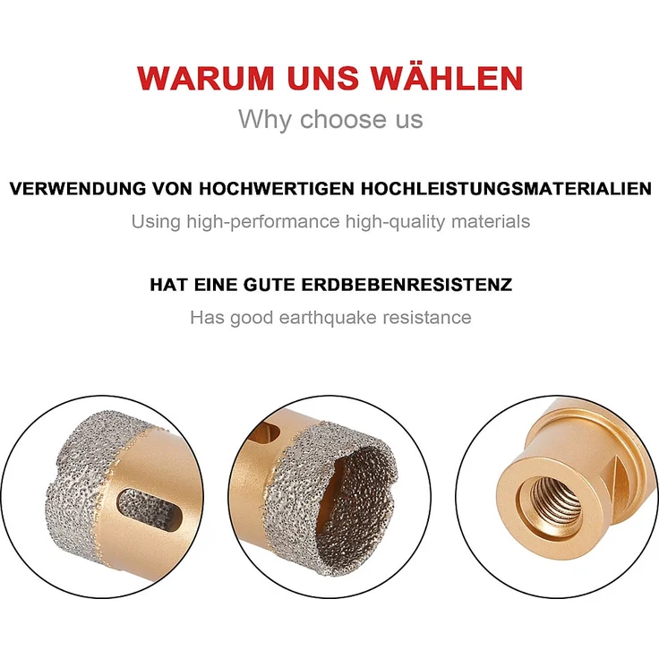 Diamantbohrkrone M14 Bohrkrone Fliesenbohrer Diamantbohrer Nass+Trocken Flex Winkelschleifer - 15 mm – Bild 3