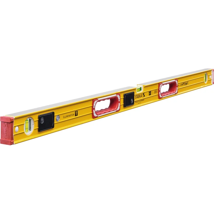 STABILA Wasserwaage Type 196-2 LED, 122 cm, extrasteifes Alu-Profil, 1 LED-Horizontal-/1 LED-Vertikal-/1 Vertikal-Libelle, 2 Handgriffe, stoßdämpfende Endkappen, Rutsch-Stopper, Made in Germany – Bild 1