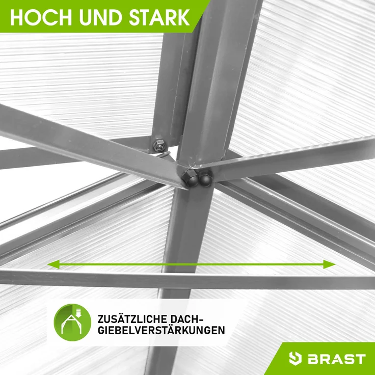 BRAST Gewächshaus Aluminium mit Fundament rostfrei geprüft 6mm Platten 310x250x205cm Silber – Bild 9