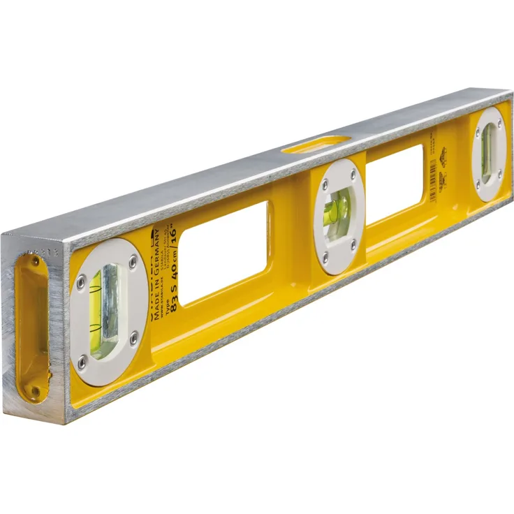 STABILA Wasserwaage Type 83 S, 40 cm, extrem robustes Alu-Druckgussprofil, 1 Horizontal-Libelle, 2 Vertikal-Libellen, Grifföffnungen, Made in Germany