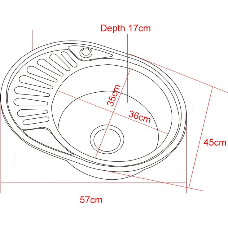 MUCOLA 57CM Edelstahlspüle LINKS Ablage Spülbecken Küchenspüle Rundbecken Einbauspüle – Bild 5