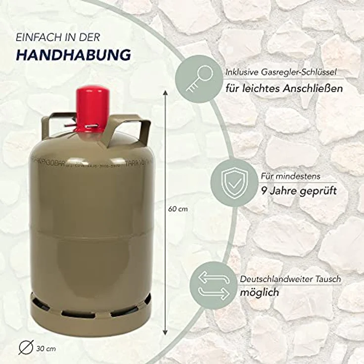 11 kg Gasflasche grau Propan ungefüllt  für Gasgrill, Heiz-Geräte, Abflammgeräte uvm. – Bild 2