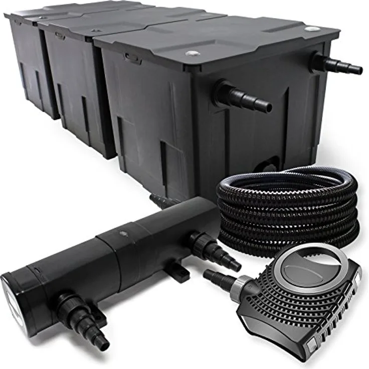 WilTec Filter Set aus Bio Teichfilter bis 90000l UVC Klärer mit 36W 80W Pumpe und 25m Schlauch