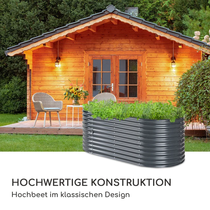 High Grow Hochbeet 200 x 80 x 100 cm Stahl-Wellblech einfacher Aufbau Dunkelgrau – Bild 2