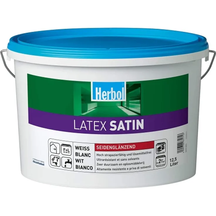 Herbol Latex Satin Innenfarbe Innenweiss weiss 12,5 ltr Wandfarbe Latexfarbe seidenglänzend