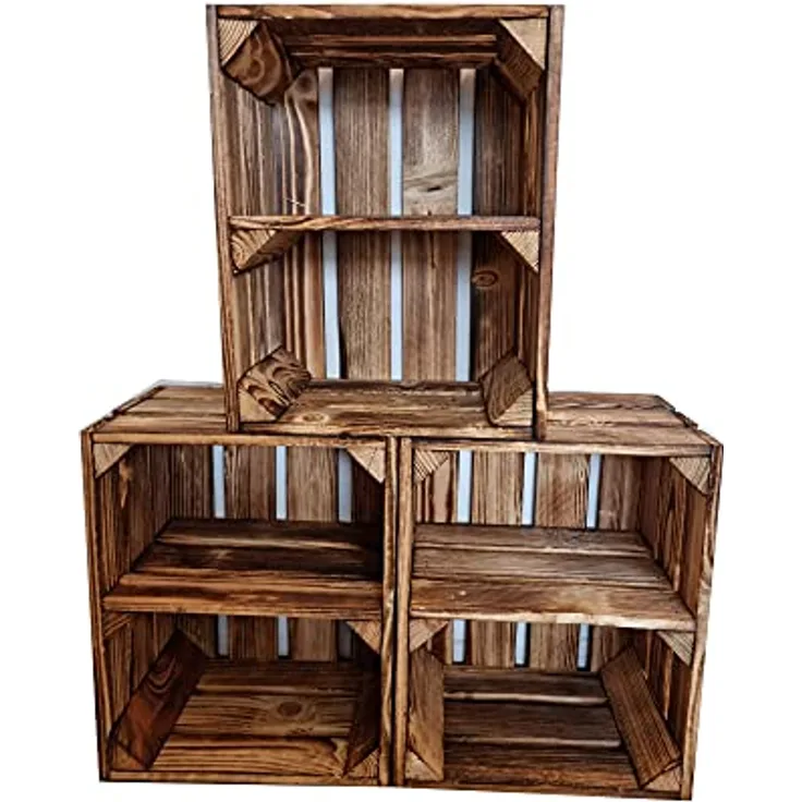 Obstkiste Holzkiste Weinkiste 38 x 25 x 25 cm 3er SET Geflammt Boden