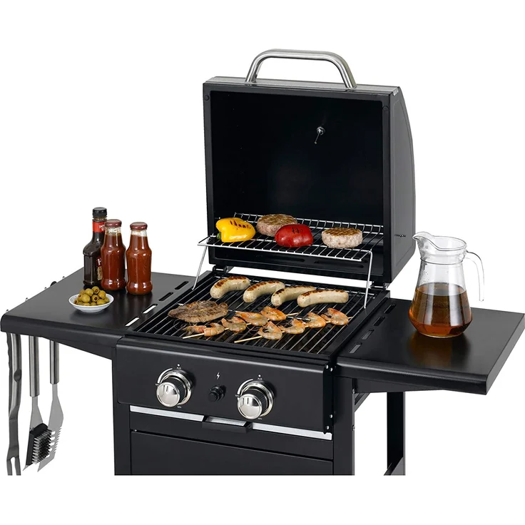 Tepro Gasgrill Mayfield Grillwagen 2-Edelstahlbrenner mit je 3 kW, 40,5 x 44,5 cm Grillfläche, Piezo-Zündung, mit Thermometer, Warmhaltefläche – Bild 3