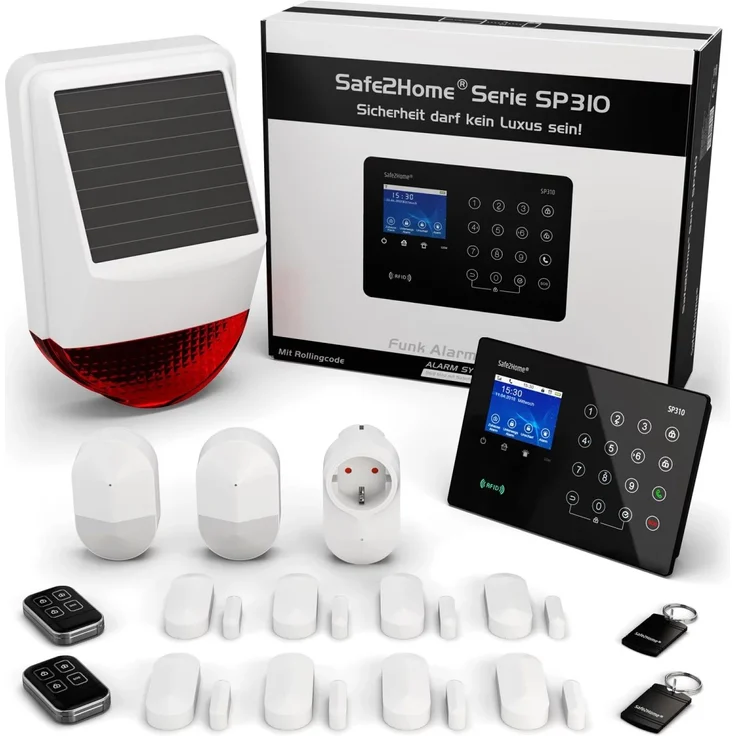 Safe2Home® Funk Alarmanlagen Komplett Set SP310 mit Solar Sirene - Rolling Code - wechselnde Frequenz – deutsch GSM Alarmsystem – Bild 1