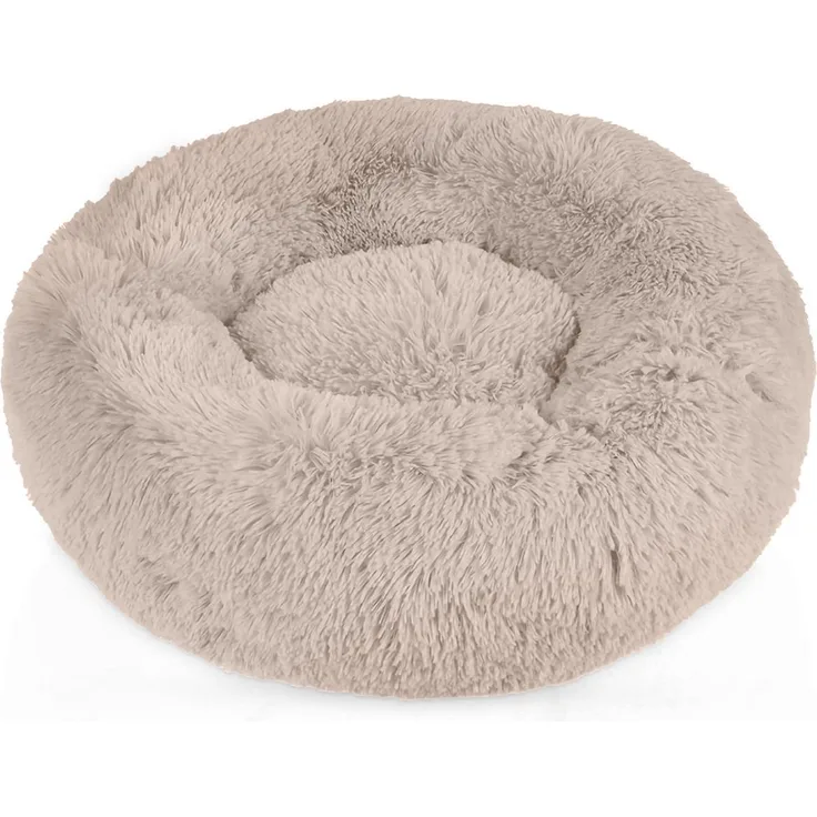 Intirilife flauschiges Plüsch Haustierbett in Beige Durchmesser 100 cm - Weiches rundes rutschfestes Hundebett Katzenbett Kissen komfortables Hundesofa Katzensofa für Hunde und Katzen