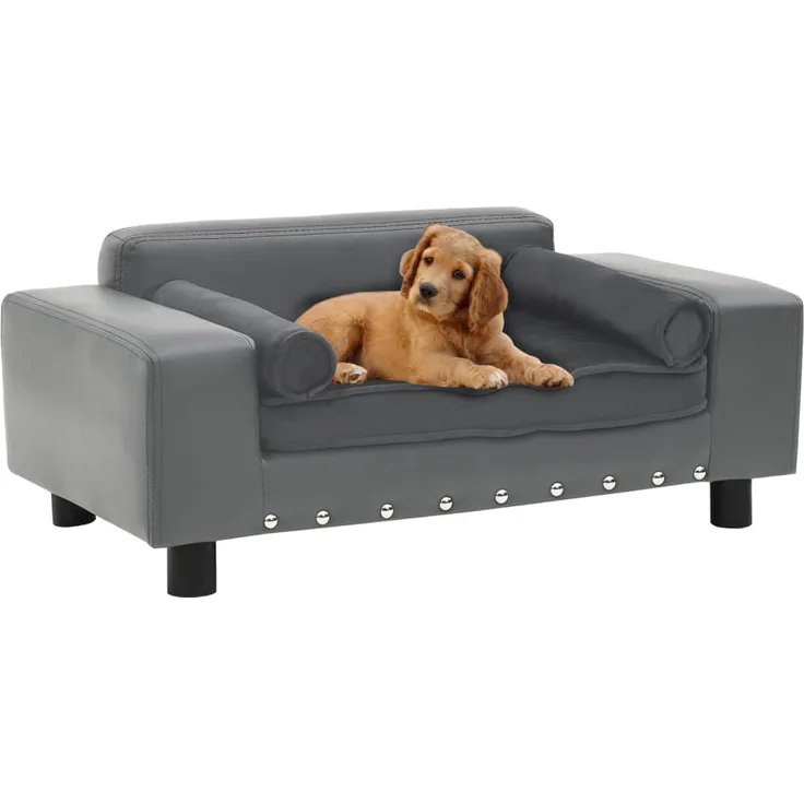 vidaXL Hundesofa Grau 81x43x31 cm Plüsch und Kunstleder