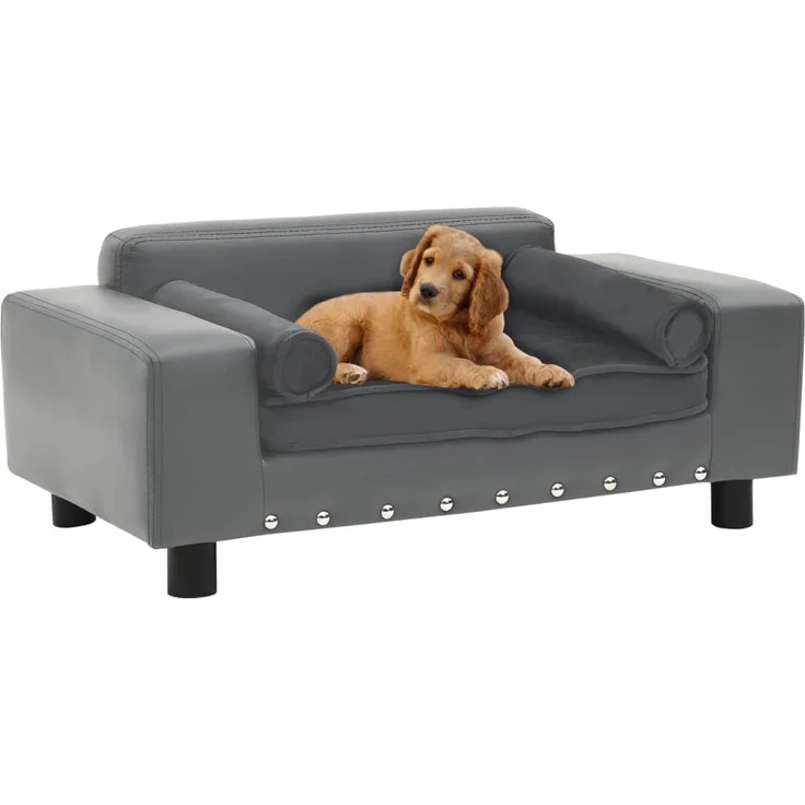 vidaXL Hundesofa Grau 81x43x31 cm Plüsch und Kunstleder – Bild 1